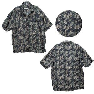 Firethorn Silver Button Up Shirt Preppy Casual 100% Silk Black Floral Men's M‎